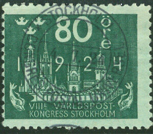 F  207 Världspostkongressen 80 öre. Praktstämpel utgivningsdagen