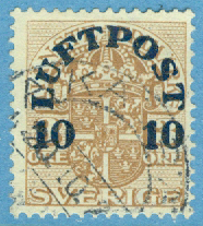F 136 Luftpost 10 öre på 3 öre brun stpl