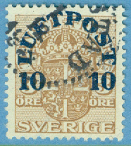 F 136 Luftpost 10 öre på 3 öre brun stpl