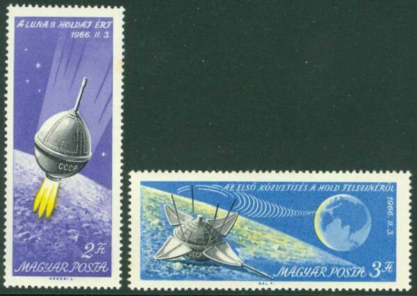 Ungern - M 2218-2219 A Luna 9;s landning på månen den 3 februari 1966, 2 kpl **