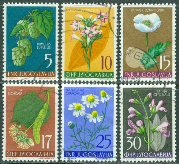 Jugoslavien - M  765-770 Jugoslavisk flora I, 6 ol stpl