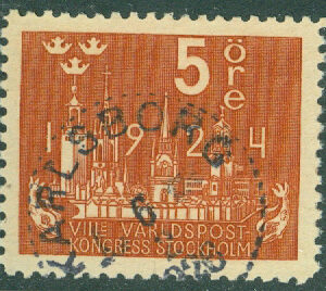 F  196 Världspostkongressen 5 öre stpl KARLSBORG 6.2 1926  (R/Vg)