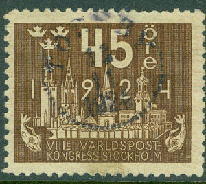 F  204 Världspostkongressen 45 öre stpl TORSBY 13.11 1924  (S/Vär)