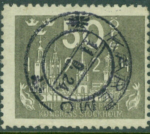 F  205 Världspostkongressen 50 öre stpl KÅREMO 11.9.24  (H/Sm)