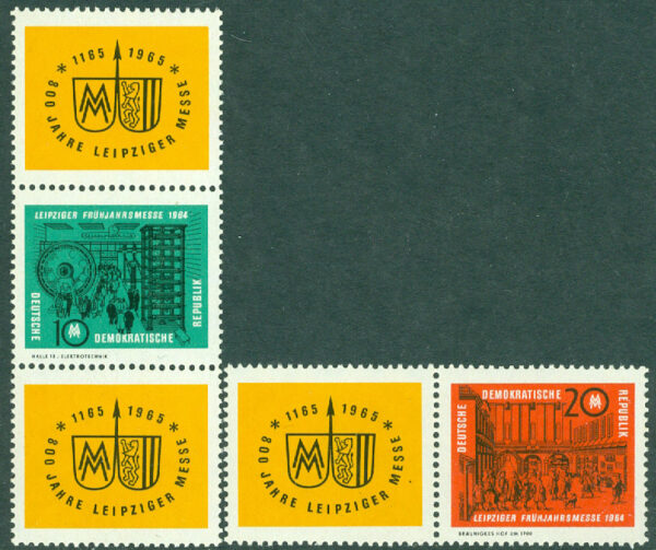 DDR - M 1012-1013 Vårmässa i Leipzig 1965, par + 3-strip kpl **