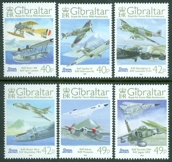 Gibraltar - M 1260-1265 Royal Air Force (RAF) 90 år, 6 kpl **