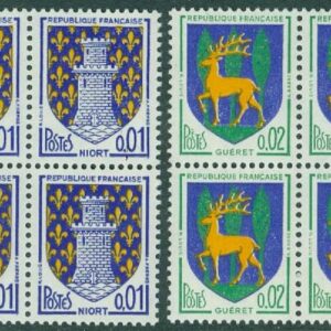 Frankrike – M 1458-1459 Stadsvapen Niort och Guéret, 2 kpl i fyrblock **