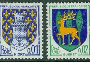 Frankrike – M 1458-1459 Stadsvapen Niort och Guéret, 2 kpl **