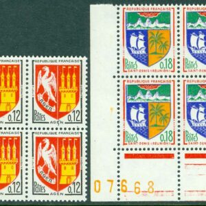 Frankrike – M 1472-1473 Stadsvapen Agen och Saint-Denis, 2 kpl i fyrblock **