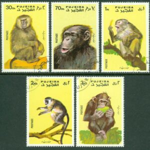 Fujeira – M  786-790 Apor bl.a. Schimpans, 5 kpl stpl