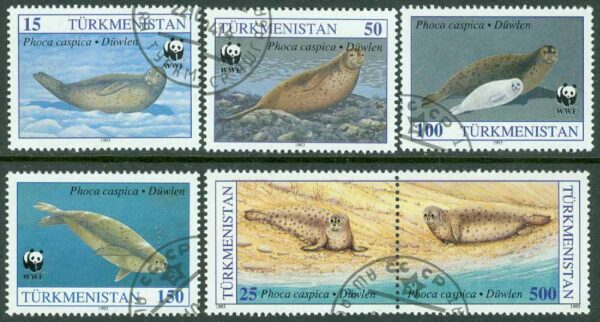 Turkmenistan - M   30-35 Sälar - Naturskydd - WWF, 4 + par kpl stpl
