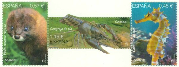 Spanien - M 5086-5088 Skyddade Djur III - Flodiller - Krabba - Sjöhäst, 3-strip kpl **