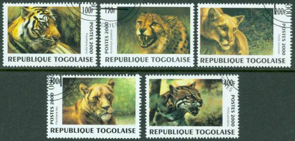 Togo - M 2991-2995 Stora kattdjur från hela världen, 5 ol stpl