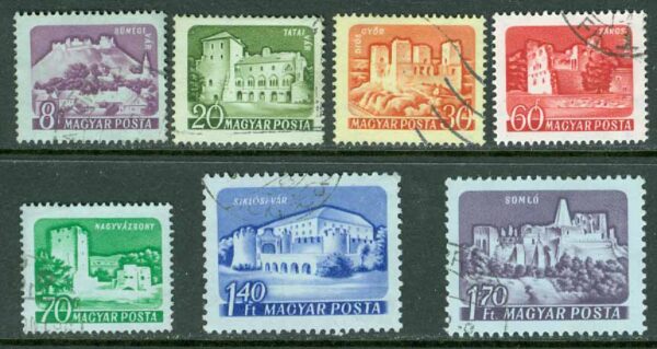 Ungern - M 1703-1709 Slott och borgar på tonat papper, 7 kpl stpl