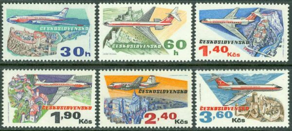 Tjeckoslovakien - M 2166-2171 „Československé Aeroline“ 50 år, 6 kpl **