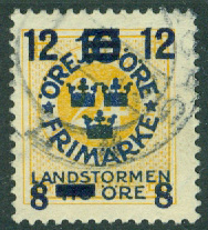 F  133 Landstorm III, 12 + 8 på 10 + TIO på 24 öre gul stpl