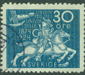 F  216b Världspostföreningen 30 öre grönaktigt blå stpl