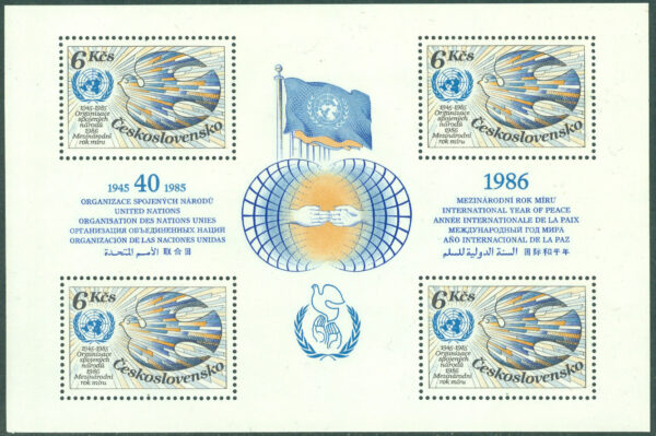 Tjeckoslovakien - M BL  63 FN 40 år, Int. Fredsåret 1986, block kpl **