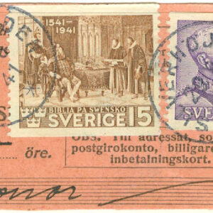 F  273 + 328, Gustaf V, Bibeln. Stpl SILVERHÖJDEN 29.8. 41 på klipp, kt  (T/Väs)