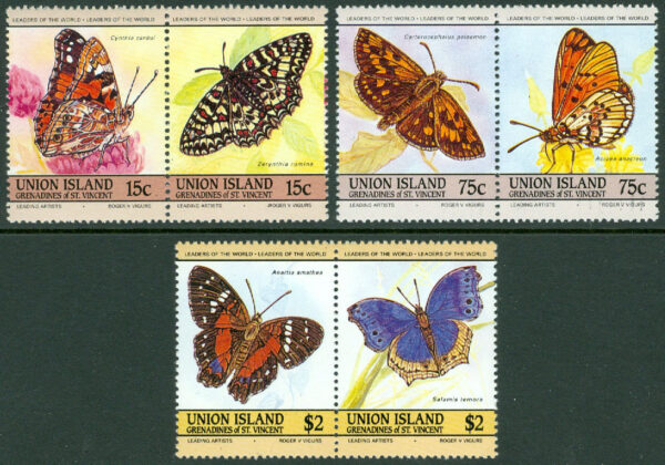 Union Island Grenadines of St. Vincent - M   94-95, 98-101 Fjärilar, 6 ol **