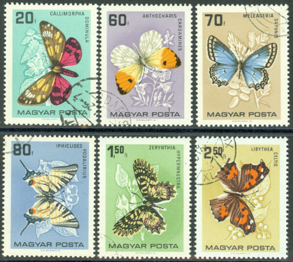 Ungern - M 2201-2204, 2206, 2208 Fjärilar, 6 ol stpl