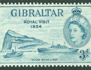Gibraltar – M  148 Elisabeth II och Gibraltarklippan. Kungligt besök 1954, 1 kpl **