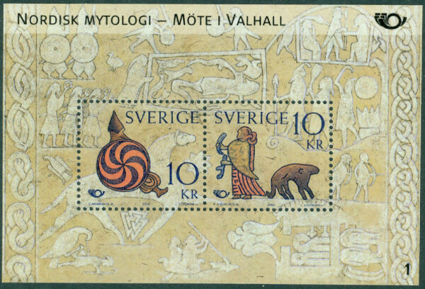 Sverige - F 2421-2422 (BL 16) Nordisk Mytologi - Möte i Valhall, block med cyl 1  **