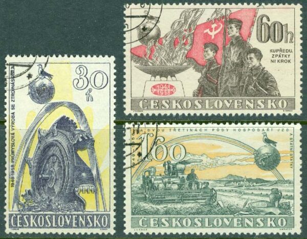 Tjeckoslovakien - M 1065-1067 10-årsdagen av kuppen i februari 1948, 3 kpl stpl