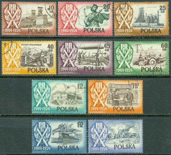 Polen - M  889-896 Folkrepubliken Polen 10 år, 10 kpl stpl