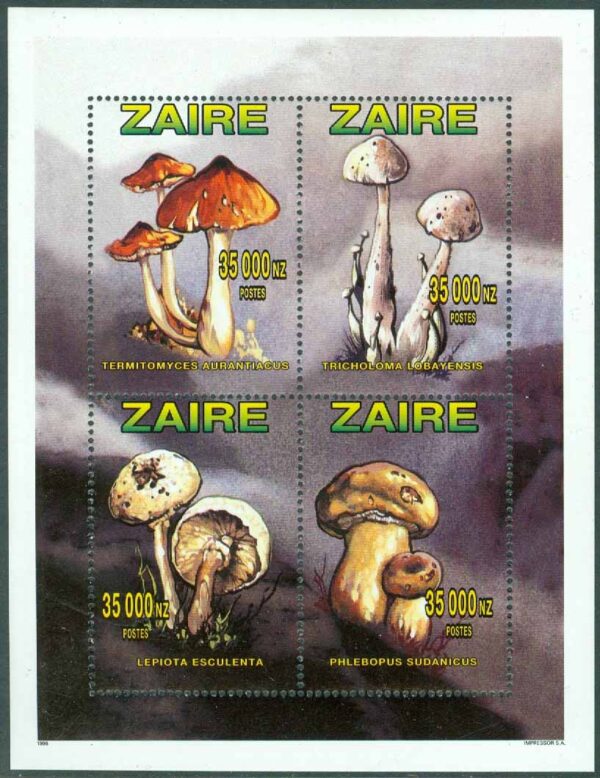 Zaire - M 1157-1160A Fauna och flora. Svampar, miniark **