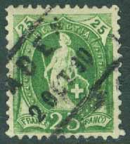 Schweiz – M   59 A Stående Helvetia, 25 C stpl, vht