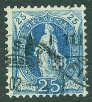 Schweiz – M   67 D Stående Helvetia, 25 C stpl