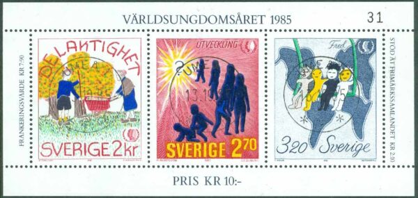 F 1366-1368 (BL 11) Världsungdomsåret. Prakt UMEÅ 13.10.85  (AC/Vb)
