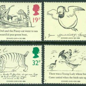 England – M 1170-1173 Edward Lear död i 100 år – Diktare och konstnär, 4 kpl **