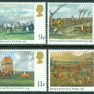 England – M  793-796 Derby, målningar med hästtävlingar, 4 kpl **