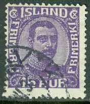 Island – F  133 Christian X, 15 aur violett stpl