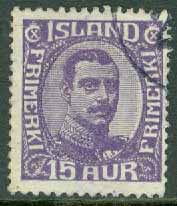 Island – F  133 Christian X, 15 aur violett stpl