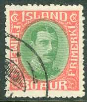 Island – F  153 Christian X, 30 aur grön/röd stpl