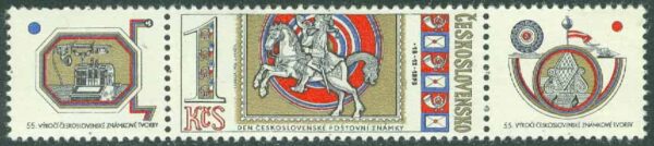 Tjeckoslovakien - M 2178 Frimärkets Dag 1973 - Postiljon till häst, 3-strip kpl Zf **