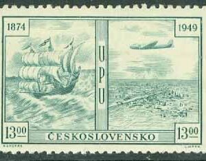 Tjeckoslovakien – M  574 Världspostföreningen UPU 75 år, 13.00 Kc **