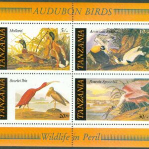Tanzania – M BL  55 Fåglar b.l.a gräsand – JJ Audubon 200 år, block kpl **