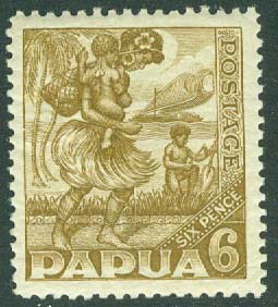 Papua – M   86 Papuansk mamma skördar kokosnötter, 6 P *