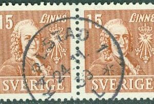 F  321CB Linné 15 öre 4 + 3 sid. tandn. Nära prakt KARLSTAD 1 24.11.39  (S/Vär)