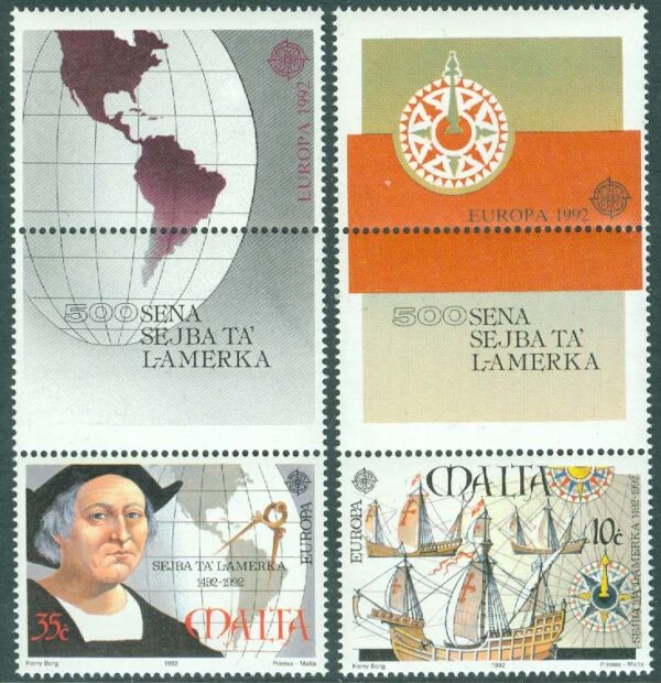 Malta - M  885-886 Europa 1992 - Upptäckten av Amerika 500 år, 2 kpl + bihang **