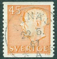 F  429 Gustaf VI Adolf typ III, 45 öre. Prakt AGNÄS 22.5.67  (AC/Å)