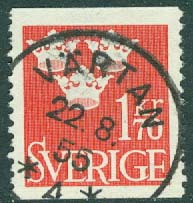 F  304 Tre kronor, 1.40 kr. Nära praktstpl VÄRTAN 22.8.55, ktt  (A/U)