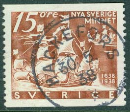 F  262A Nya Sverige-minnet, 15 öre. HACKEFORS 30.5.38  (E/Ög)