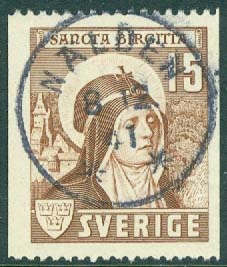F  335 Sancta Birgitta 15 öre. Prakt NÄLDEN 8.12.41  (Z/J)