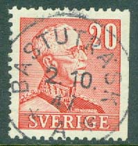 F  276 B Gustaf V profil h. typ II. Praktstämplat BASTUTRÄSK 2.10.47, (AC/Vb), ktt