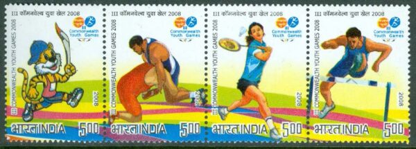 Indien - M 2298-2301 Samväldesspelen för ungdom 2008, bl.a. badminton, 4-strip kpl **